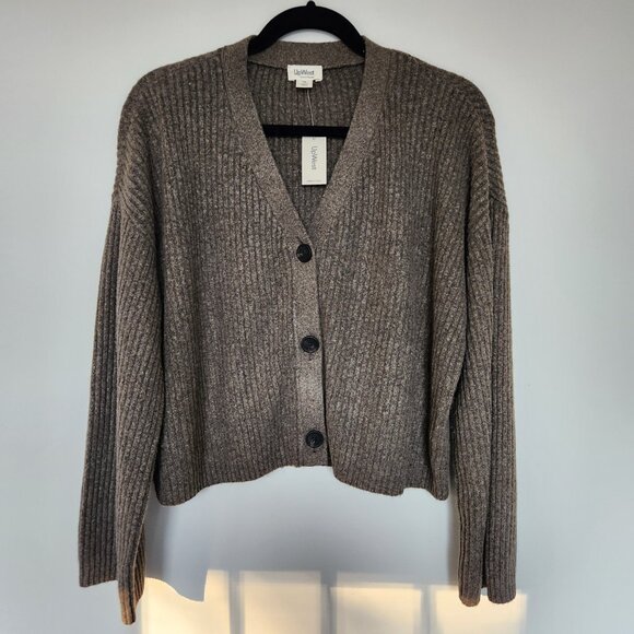 UpWest NWT Size M Comfy Cropped Ribbed Cardigan & Sweater Pant Set Brown Heather - Picture 6 of 15